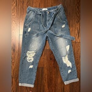 Vervet Distressed Belted Paper Bag Waisted Skinny Jean